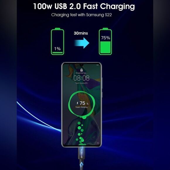 USB C to USB C Cable, 100W 5A Super Fast Charging Cables 2 Pack (5ft and 6.5ft) - Picture 2 of 6